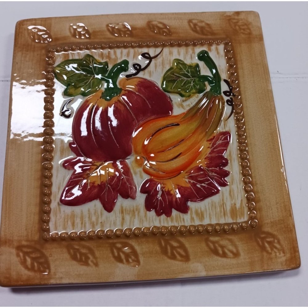 Tile Trivet Vintage Gourds Pumpkin Squash Leaves